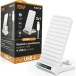 Bezdrátový Qi stojánek s USB-C konektorem, 15W, bílý