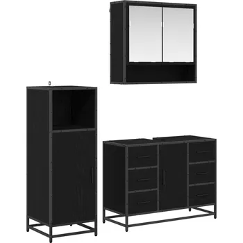 Koupelnový nábytek vidaXL Sada koupelnového nábytku 3 pcs Černý dub kompozitní dřevo [3402380]