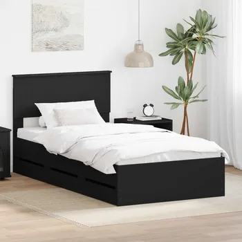 Postel vidaXL Rám postele se zásuvkou Černá 100 x 200 cm Inženýrské dřevo [3410736]