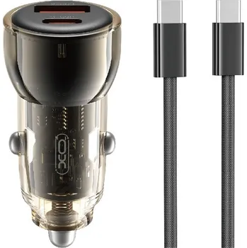 XO CC60 autonabíječka s USB-A a USB-C výstupem 60W včetně kabelu USB-C / USB-C černá
