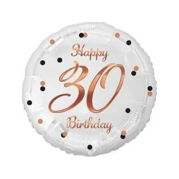 Balónek Godan Balón foliový bílý 30 let - Happy birthday - narozeniny - růžovozlatý nápis - 45 cm