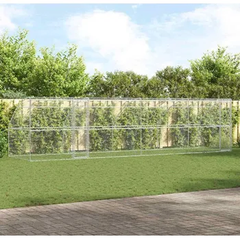 klec pro psa vidaXL Psí kennel s úložištěm 4 pcs Stříbrná 8 x 2 x 2 m Ocel [3368340]