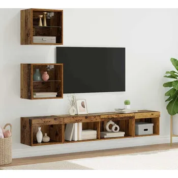 Obývací stěna vidaXL TV nástěnné jednotky s LED 5 pcs Staré dřevo 100 x 30 x 30 cm [3403577]