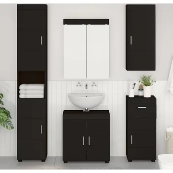 Koupelnový nábytek vidaXL Sada koupelnového nábytku s policí TULUM Černá kompozitní dřevo [3398055]