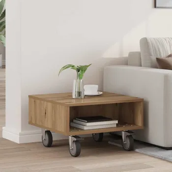 Konferenční stolek vidaXL Stolek s koly Artisanový dub 50,5 x 50 x 30 cm kompozitní dřevo [891031]