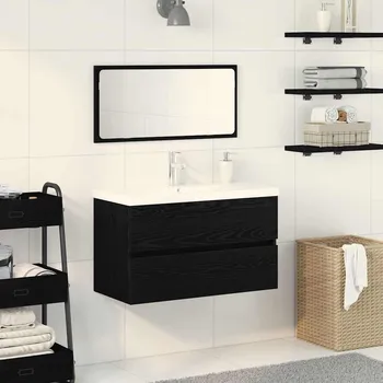 Koupelnový nábytek vidaXL Sada koupelnového nábytku 3 pcs Černý dub kompozitní dřevo [3334335]