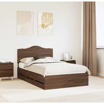 Postel vidaXL Rám postele se zásuvkou Hnědý dub 135 x 190 cm Inženýrské dřevo [3413428]