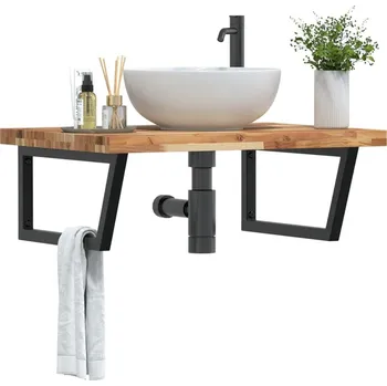 Koupelnový nábytek vidaXL Deska pod umyvadlo nástěnná ocel a masivní akáciové dřevo [3302938] Barva: tmavě hnědá a černá