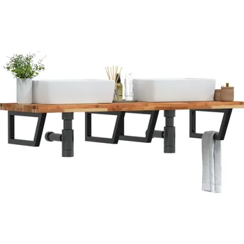 Koupelnový nábytek vidaXL Deska pod umyvadlo nástěnná ocel a masivní akáciové dřevo [3302822] Barva: tmavě hnědá a černá