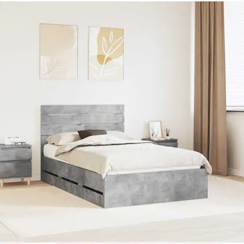 Postel vidaXL Rám postele s čelo Betonově šedá 135 x 190 cm Inženýrské dřevo [3411511]