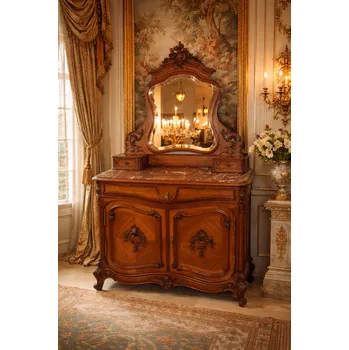 Toaletní stolek Starožitná řezbovaná toaletka s mramorem