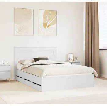 Postel vidaXL Rám postele se zásuvkou Bílá 150 x 200 cm Inženýrské dřevo [3409838]