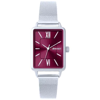 Hodinky MINET Náramkové stříbrno-vínové dámské hodinky SIENA se stříbrným ocelovým řemínkem MWL5400