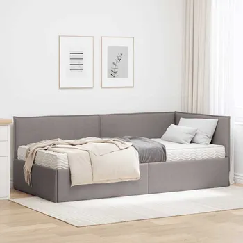 Postel vidaXL Rohový rám postele s matrací s čelo 2 pcs Taupe samet [3394026]
