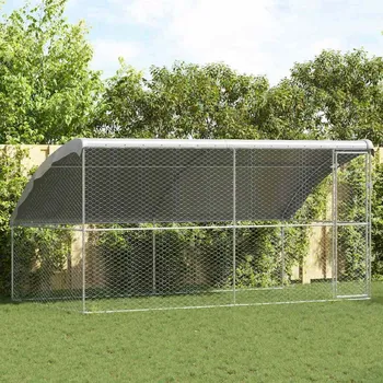 klec pro psa vidaXL Psí kennel s úložištěm 2 pcs Stříbrná 4 x 2 x 2 m Ocel [3368328]