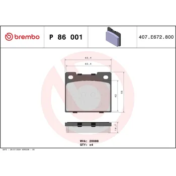 Brzdová destička Sada brzdových destiček, kotoučová brzda BREMBO P 86 001