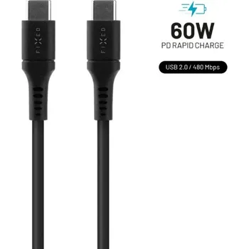Počítač Nabíjecí a datový Liquid silicone kabel FIXED s konektory USB-C/USB-C a podporou PD, 1.2m, USB 2.0, 60W, černý