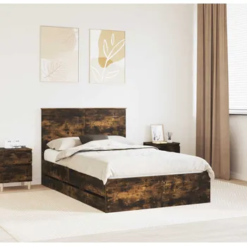 Postel vidaXL Rám postele s čelo Kouřový dub 135 x 190 cm Inženýrské dřevo [3409472]