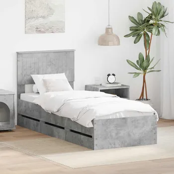 Postel vidaXL Rám postele s čelo Betonově šedá 75 x 190 cm Inženýrské dřevo [3410759]
