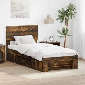 Postel vidaXL Rám postele s čelo Kouřový dub 90 x 200 cm kompozitní dřevo [3408799]
