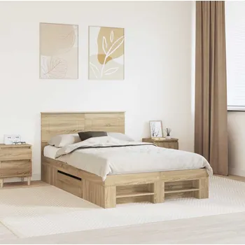 Postel vidaXL Rám postele s čelo Sonoma dub 137 x 203 cm kompozitní dřevo [3408769]