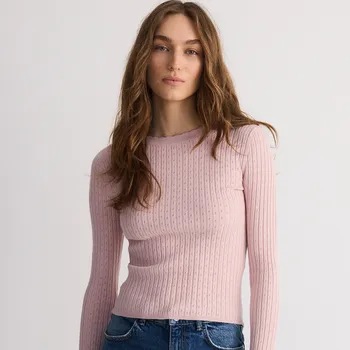 Dámský svetr Reserved - Proužkovaná halenka - pastelově růžová - XV583-03X - XV583-03X-M