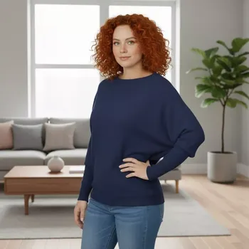 Dámský svetr Dámský tmavě modrý svetr Megy s netopýřím rukávem