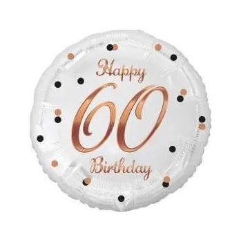 Balónek Godan Balón foliový bílý 60 let - Happy Birthday - narozeniny - růžovozlatý nápis - 45 cm