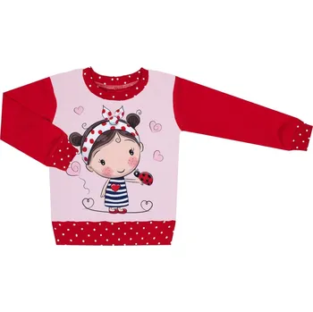Mikina bez kapuce - Puntík červená - Holčička s beruškou Velikost: 86