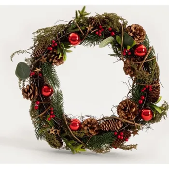 Vánoční ozdoba Věnec ARLO s šiškami a červenými kuličkami 757938