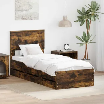 Postel vidaXL Rám postele s čelo Kouřový dub 75 x 190 cm Inženýrské dřevo [3410760]