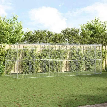 klec pro psa vidaXL Psí kennel s úložištěm 3 pcs Stříbrná 6 x 2 x 2 m Ocel [3368337]