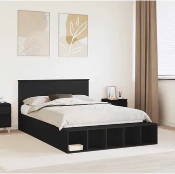 Postel vidaXL Rám postele s policí s čelo Černá 150 x 200 cm kompozitní dřevo [3408355]