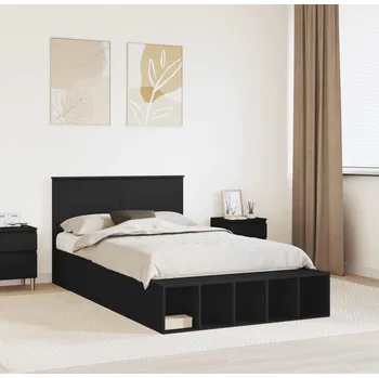 Postel vidaXL Rám postele s policí s čelo Černá 135 x 190 cm kompozitní dřevo [3408376]