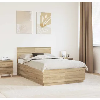 Postel vidaXL Rám postele s čelo Sonoma dub 135 x 190 cm kompozitní dřevo [3408175]