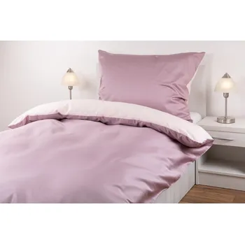 Povlečení JAN peří Povlečení bavlněný satén - kombinace pastelově fialová/starorůžová - Povlečení bavlněný satén - kombinace pastelově fialová/starorůžová - souprava povlečení 70x90 + 140x200