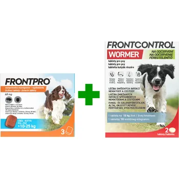 Antiparazitikum pro psa Frontpro 68mg 10-25kg 3 žvýkací tablety + Frontcontrol Wormer pro psy 2 tablety