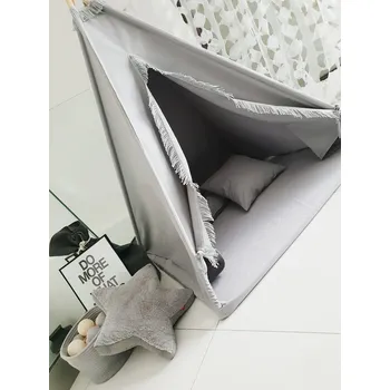 Dětské hřiště Bavlněné dětské teepee s podložkou a polštáři Šedé