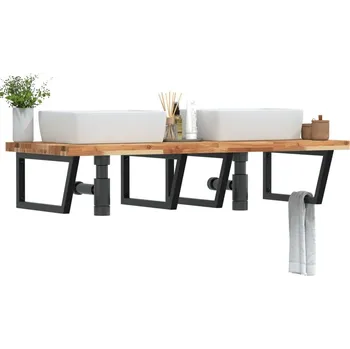 Koupelnový nábytek vidaXL Deska pod umyvadlo nástěnná ocel a masivní akáciové dřevo [3302914] Barva: tmavě hnědá a černá