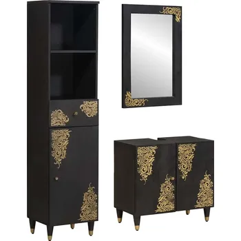 Koupelnový nábytek vidaXL Sada koupelnových skříněk 3 pcs Černá Masivní mangové dřevo [3310160]