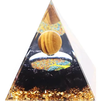 Drahý kámen Magieprirody.cz Orgonit pyramida 6x6 cm Obsidián kameny + Tygří oko kulička #OR124