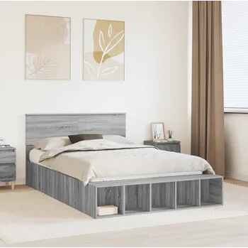 Postel vidaXL Rám postele s policí Šedá Sonoma 140 x 190 cm kompozitní dřevo [3408366]