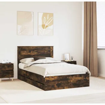 Postel vidaXL Rám postele s čelo Kouřový dub 120 x 200 cm Inženýrské dřevo [3410195]