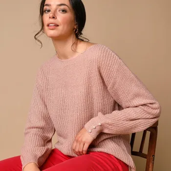 Dámský svetr Pulovr s lodičkovým výstřihem růžová pudrová 50