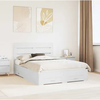 Postel vidaXL Rám postele se zásuvkou Bílá 140 x 190 cm kompozitní dřevo [3411972]
