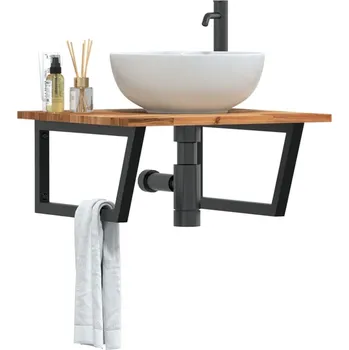 Koupelnový nábytek vidaXL Deska pod umyvadlo nástěnná ocel a masivní akáciové dřevo [3302883] Barva: tmavě hnědá a černá