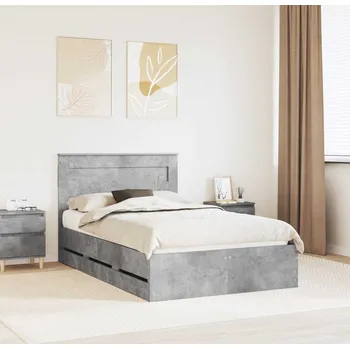 Postel vidaXL Rám postele s čelo Betonově šedá 135 x 190 cm Inženýrské dřevo [3409855]