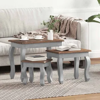 Obývací pokoj vidaXL Sada hnízdových stolků 3 ks masivní mahagonové dřevo [244505] Barva: Hnědá a bílá