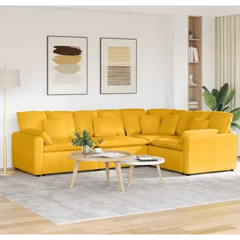 Obývací pokoj vidaXL Modulární pohovka s polštáři manšestrová tkanina [3321168] Barva: Světle žlutá