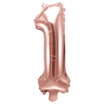 Party Deco Balón foliový číslice RŮŽOVO ZLATÁ - ROSE GOLD 1 - 35 cm ( NELZE PLNIT HELIEM )